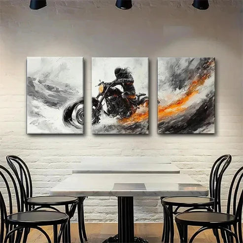 3pcs Motorbike Rider in Motion Bold Perfect  Wall Art Set Canvas Unframed - High Quality Print 100% Australian Made Wall Canvas