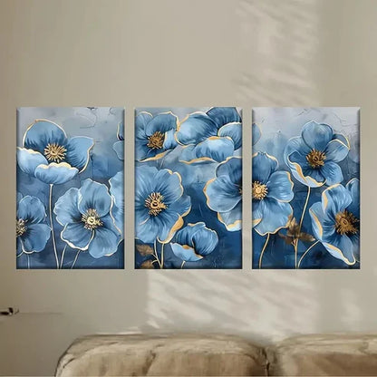 3pcs Flower Paintings with Golden Wall Art Set Canvas Unframed - High Quality Print 100% Australian Made Wall Canvas - Bella Home Decor