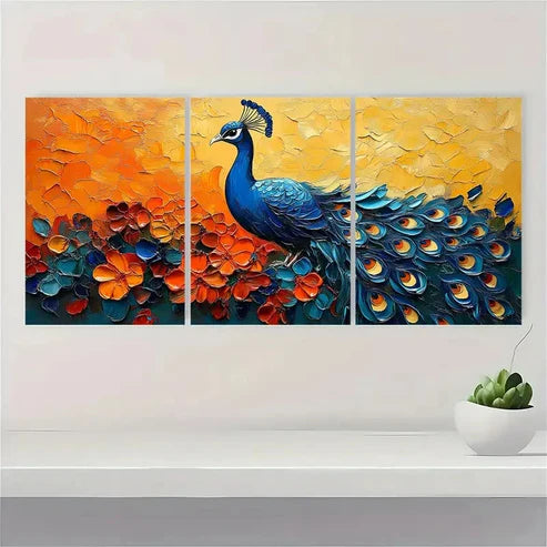 3pcs Vibrant Abstract Peacock Painting VA Wall Art Set Canvas Unframed - High Quality Print 100% Australian Made Wall Canvas