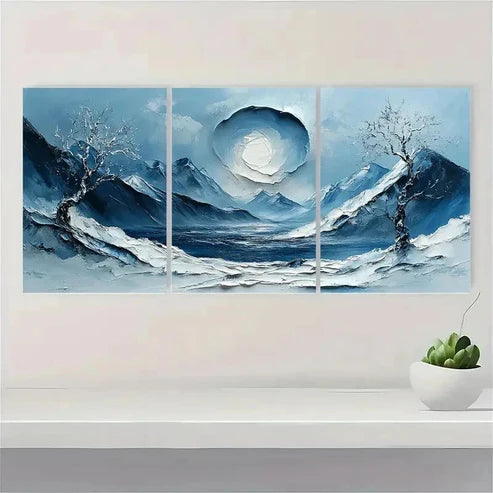 3pcs Blue & White Winter Mountain Landscape E Wall Art Set Canvas Unframed – High Quality Print, 100% Australian Made Wall Canvas