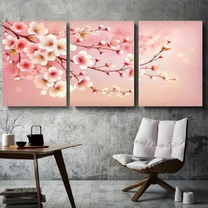 3pcs Spring Pink Cherry Blossom Wall Art Set Canvas Framed 60x90cm - High Quality Print 100% Australian Made Wall Canvas Ready to Hang