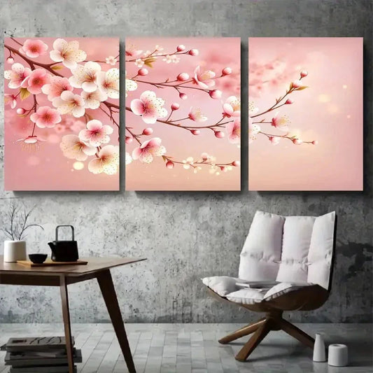 3pcs Spring Pink Cherry Blossom Wall Art Set Canvas Framed 60x90cm - High Quality Print 100% Australian Made Wall Canvas Ready to Hang