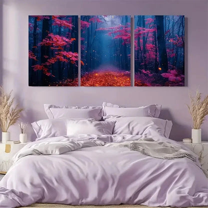 3pcs Pink and Blue Forest Dark Mystical Path Metal Print Ready to Hang Art