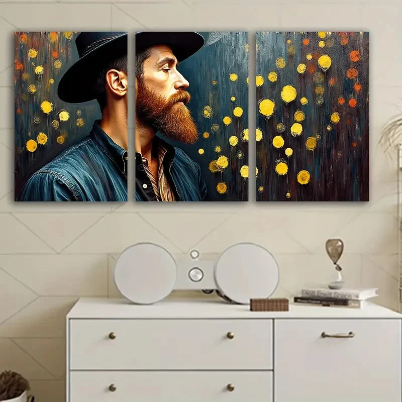 3pcs Stylish Man With Hat And Dandelions Wall Art Set Canvas Framed 50x70cm - High Quality Print 100% Australian Made Wall Canvas Ready to Hang