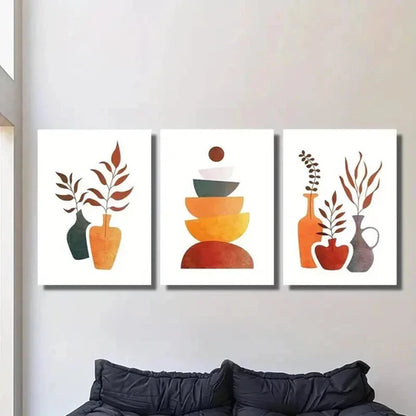 3pcs Circle Balance Floral Vase Arrangement Wall Art Set Canvas Unframed - High Quality Print 100% Australian Made Wall Canvas