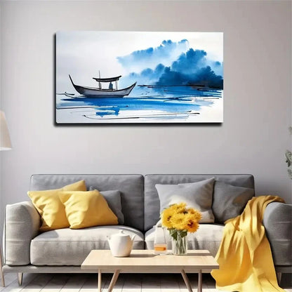 Poetic Boat Watercolor Wall Art Canvas Office Home Room Framed 120x60cm