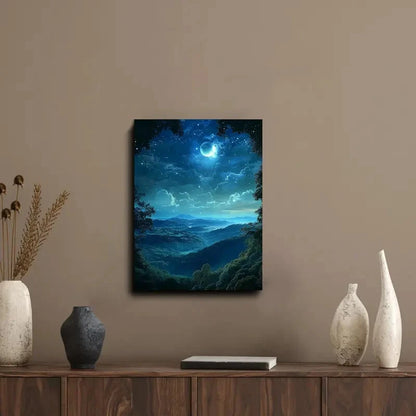 Enchanted Night Sky Starry Sky, Moon, and Clouds 40x60cm Metal Print Ready to Hang