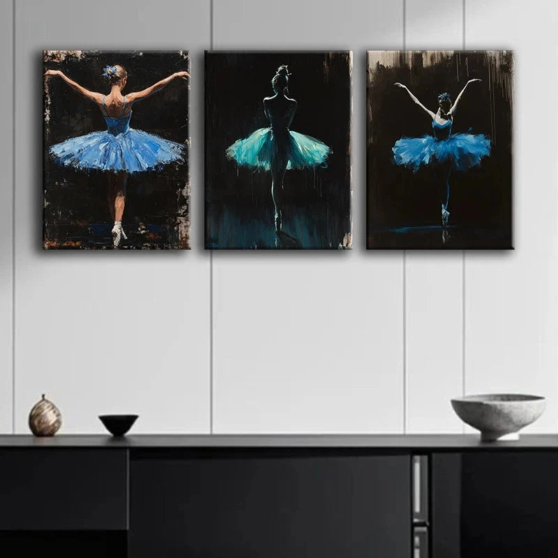 3pcs Blue Ballet Dancer Tutu Luxurious Metal Print Ready to Hang Art