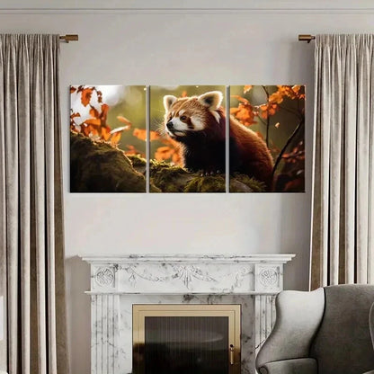 3pcs Cute Red Panda on a Red Leaved Tree Wall Art Set Canvas Framed 40x60cm - High Quality Print 100% Australian Made Wall Canvas Ready to Hang