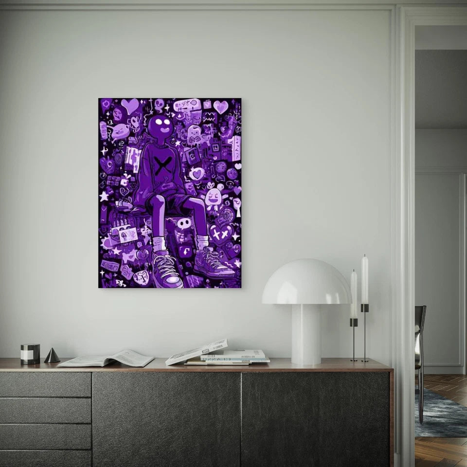 Featuring Purple Graffiti Heart Art 60x90cm Metal Print Ready to Hang