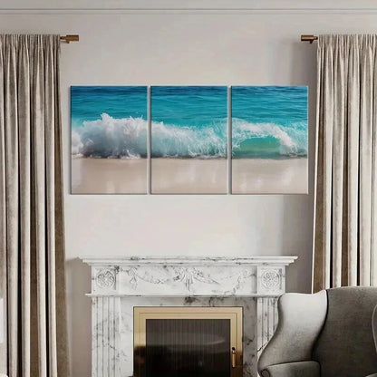 3pcs Ocean Wave Turquoise Water Sandy Beach Wall Art Set Canvas Framed 40x60cm - High Quality Print 100% Australian Made Wall Canvas Ready to Hang