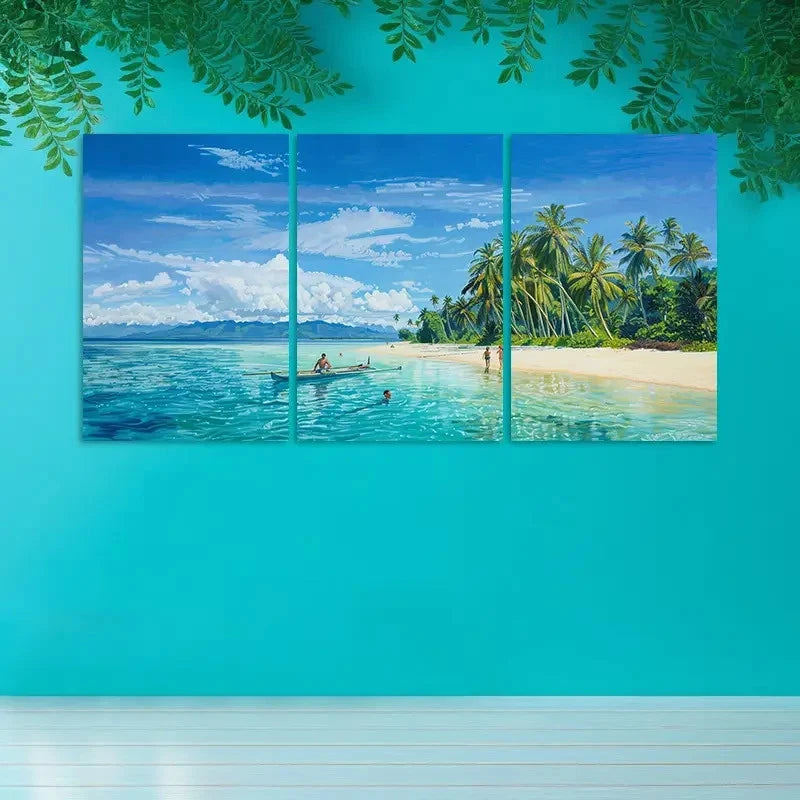 3pcs Tropical Island Paradise in Australia Art Set Canvas Framed 60x90cm - High Quality Print 100% Australian Made Wall Canvas Ready to Hang