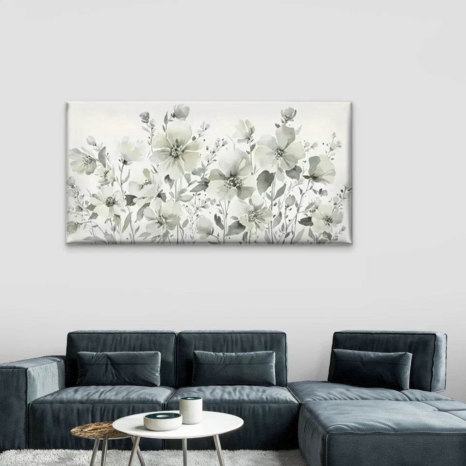 Elegant Flower Floral White Wall Art Canvas Office Home Room Framed 120x60cm