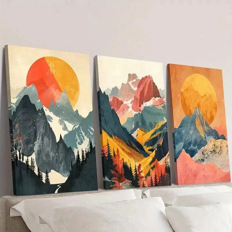 3pcs Painting of Snowy Mountain Sunrise Scenery Wall Art Set Canvas Framed 40x60cm - High Quality Print 100% Australian Made Wall Canvas Ready to Hang