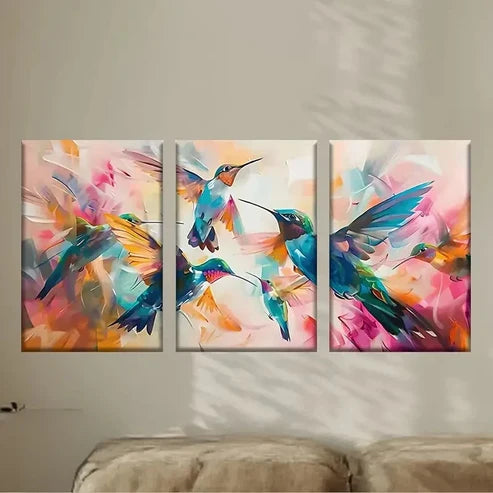 3pcs Hummings in Flight Wall Art Set Canvas Unframed - High Quality Print 100% Australian Made Wall Canvas