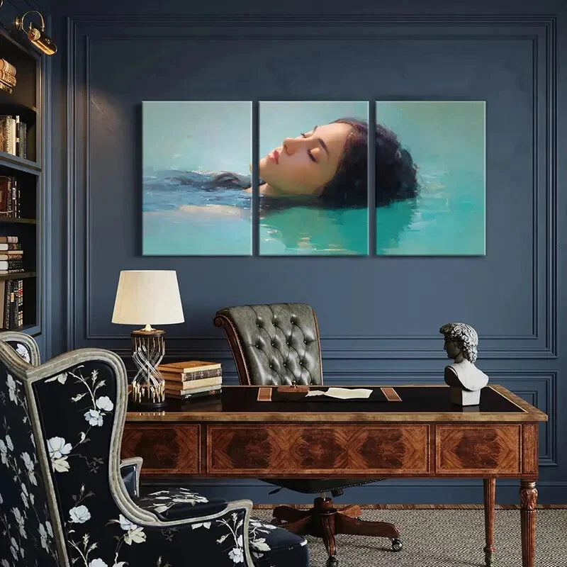 3pcs Abstract Woman Floating In Water Serene Metal Print Ready to Hang Art