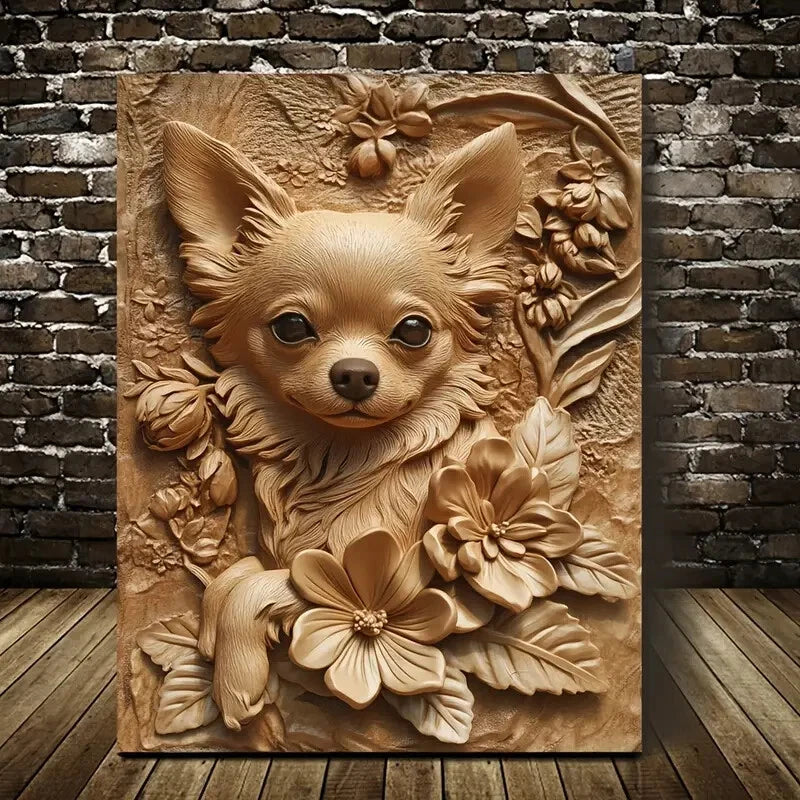 Featuring an Adorable Chihuahua Among Heart Painting 40x60cm Metal Print Ready to Hang