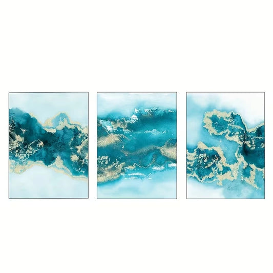 3pcs Aquamarine Blue Green Decor  Wall Art Set Canvas Framed 40x60cm - High Quality Print 100% Australian Made Wall Canvas Ready to Hang