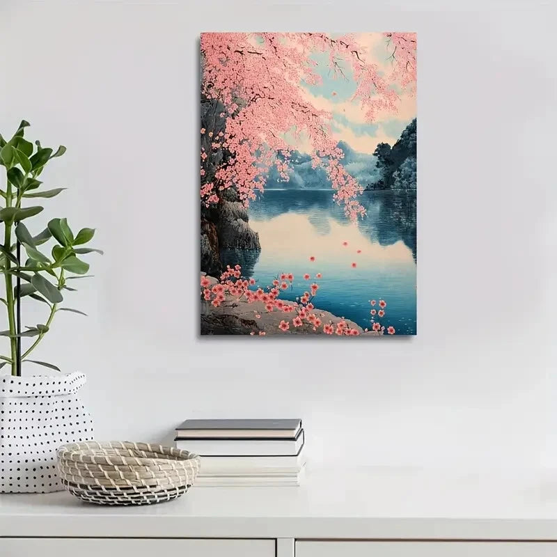 Cherry Blossom Vibrant Pink Floral Painting 40x60cm Metal Print Ready to Hang