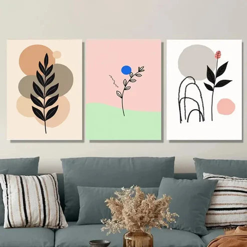 3pcs Modern Abstract Botanical 3 Minimalist Wall Art Set Canvas Unframed - High Quality Print 100% Australian Made Wall Canvas