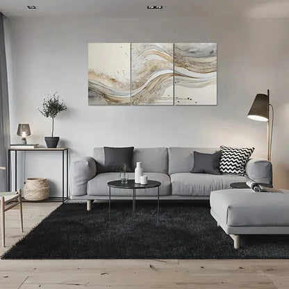 3pcs Golden & White Swirl Design Wall Art Set Canvas Framed 40x60cm - High Quality Print 100% Australian Made Wall Canvas Ready to Hang