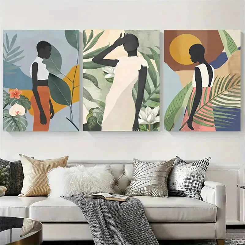 3pcs Abstract Botanical Silhouette Metal Print Ready to Hang Art