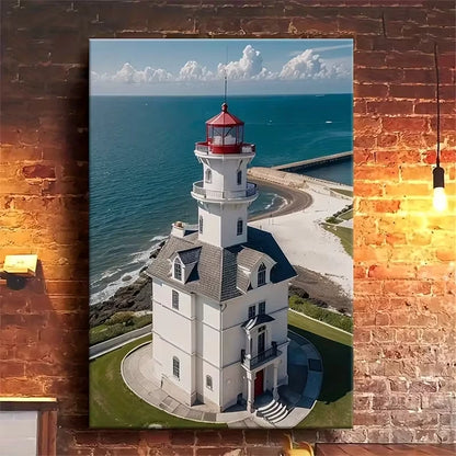 Ocean View Lighthouse with Red Roof 60x90cm Metal Print Ready to Hang