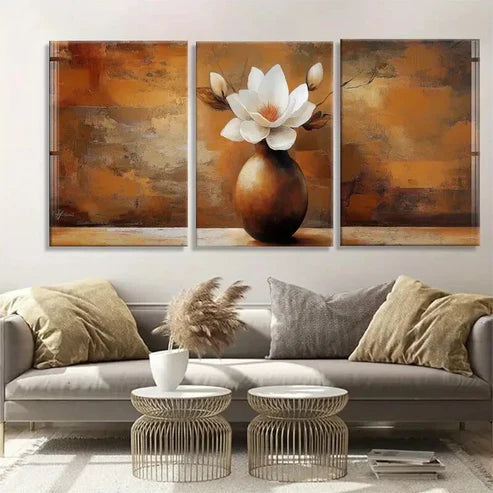 3pcs Magnolia Flower Vase Elegant White Perfect Wall Art Canvas Unframed - High Quality Print 100% Australian Made Wall Canvas