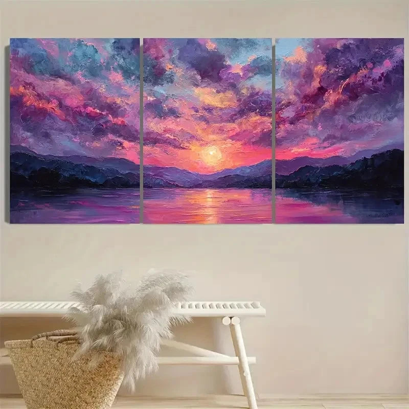 3pcs Sunset River and Mountain Landscape Wall Art Set Canvas Framed 40x60cm - High Quality Print 100% Australian Made Wall Canvas Ready to Hang