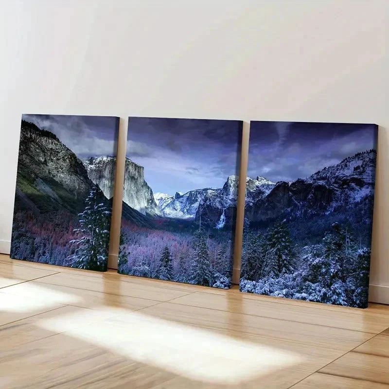 3pcs Valley Woods Snow Mountain Modern Wall Art Set Canvas Framed 40x60cm - High Quality Print 100% Australian Made Wall Canvas Ready to Hang