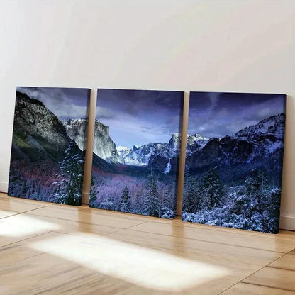 3pcs Valley Woods Snow Mountain Modern Wall Art Set Canvas Framed 40x60cm - High Quality Print 100% Australian Made Wall Canvas Ready to Hang