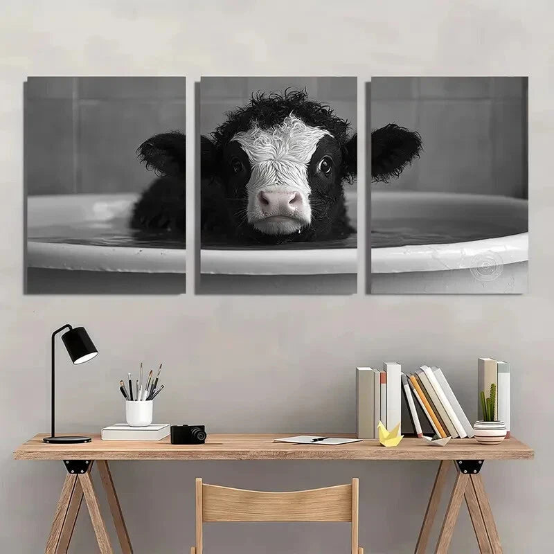 3pcs Funny Cow Black and White Land Cattle Metal Print Ready to Hang Art