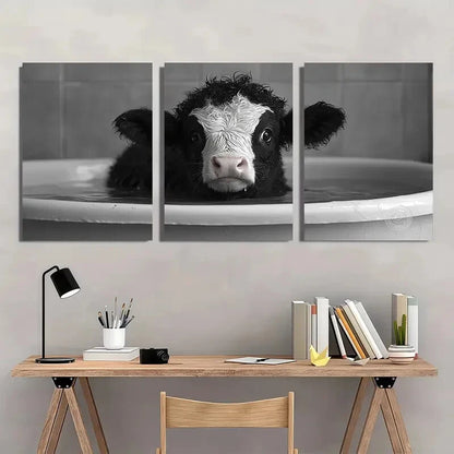 3pcs Funny Cow Black and White Land Cattle Metal Print Ready to Hang Art