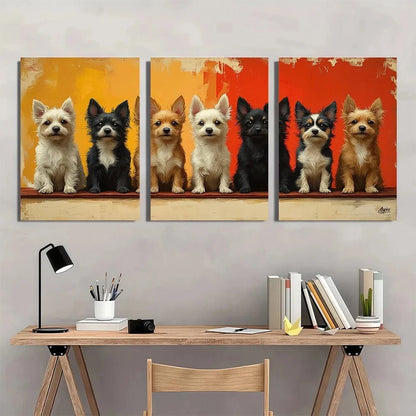 3pcs Whimsical Dogs White Black & Brown Metal Print Ready to Hang Art
