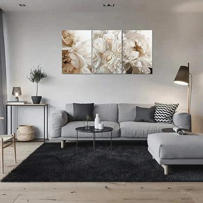 3pcs Modern Abstract Floral White Rose Metal Print Ready to Hang Art