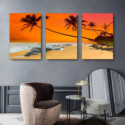 3pcs Tropical Beach Sunset Palm Trees Metal Print Ready to Hang Art