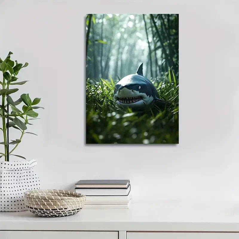 Photorealistic Shark Rolling Painting 40x60cm Metal Print Ready to Hang
