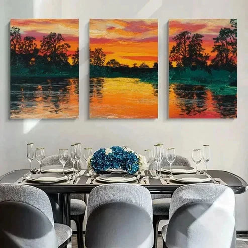 3pcs A Vivid Painting Of A Tranquil Lake Wall Art Set Canvas Unframed - High Quality Print 100% Australian Made Wall Canvas