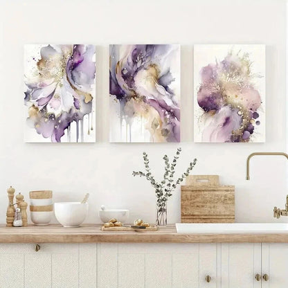 3pcs Purple And Golden Modern Decor Wall Art Set Canvas Framed 40x60cm - High Quality Print 100% Australian Made Wall Canvas Ready to Hang