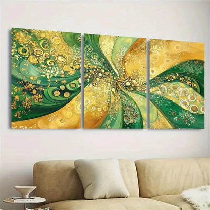 3pcs Bohemian Golden and Green Wall Art Set Canvas Framed 50x70cm - High Quality Print 100% Australian Made Wall Canvas Ready to Hang