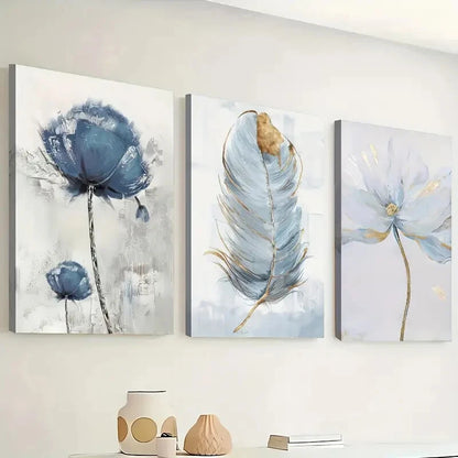 3pcs Modern Floral & Feather Décor Perfect Wall Art Set Canvas Framed 40x60cm - High Quality Print 100% Australian Made Wall Canvas Ready to Hang
