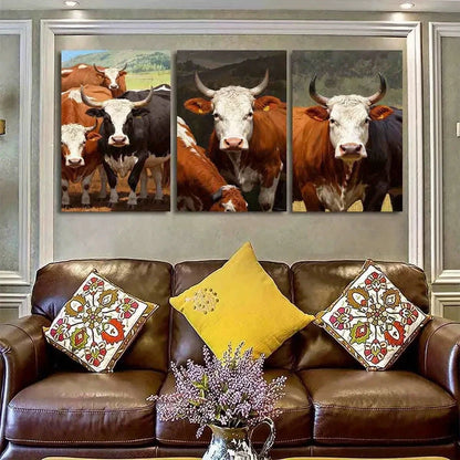 3pcs Rustic Bull Trio Vibrant Animal Themed Metal Print Ready to Hang Art