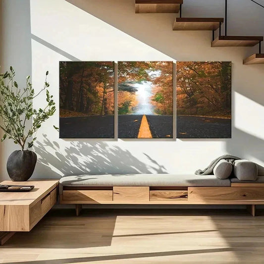 3pcs Natural Modern Trees with Road Wall Art Set Canvas Framed 40x60cm - High Quality Print 100% Australian Made Wall Canvas Ready to Hang