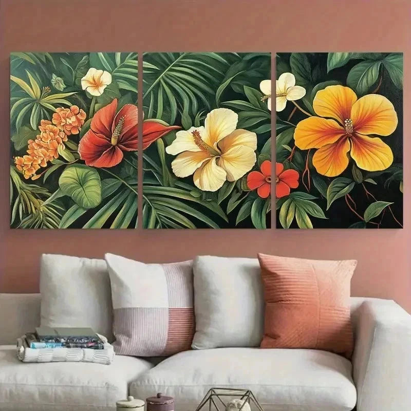 3pcs Henri Rousseau Tropical Floral PerfectWall Art Set Canvas Framed 40x60cm - High Quality Print 100% Australian Made Wall Canvas Ready to Hang