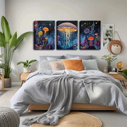 3pcs Numerous Jellyfish Swimming Water Perfect Wall Art Set Canvas Framed 60x90cm - High Quality Print 100% Australian Made Wall Canvas Ready to Hang