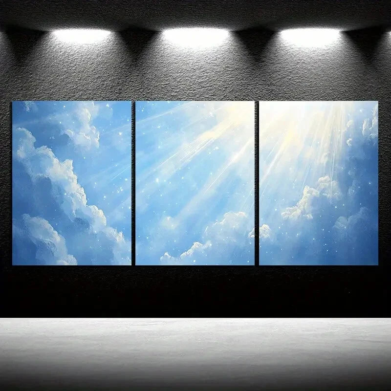 3pcs Painting Set Beautiful Sky Metal Print Ready to Hang Art