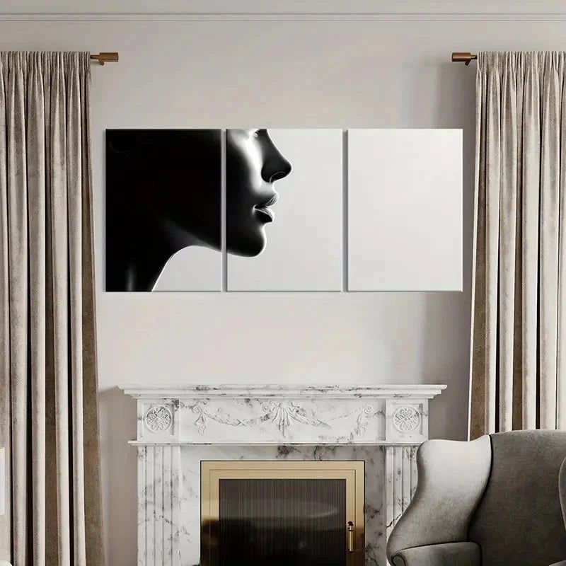 3pcs Black & White Abstract Woman Silhouette Wall Art Set Canvas Framed 50x70cm - High Quality Print 100% Australian Made Wall Canvas Ready to Hang