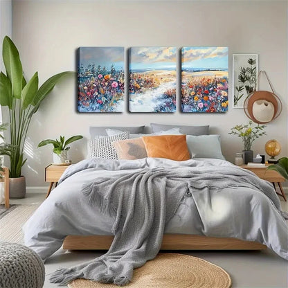 3pcs Vibrant Flowers In The Snow Décor Perfect Wall Art Set Canvas Framed 40x60cm - High Quality Print 100% Australian Made Wall Canvas Ready to Hang