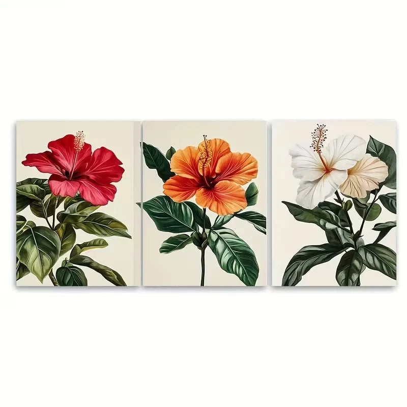 3pcs Vibrant Tropical Hibiscus Flower Wall Art Set Canvas Framed 40x60cm - High Quality Print 100% Australian Made Wall Canvas Ready to Hang