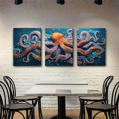 3pcs Vibrant Octopus Deep Sea Tentacle Perfect Wall Art Set Canvas Framed 40x60cm - High Quality Print 100% Australian Made Wall Canvas Ready to Hang
